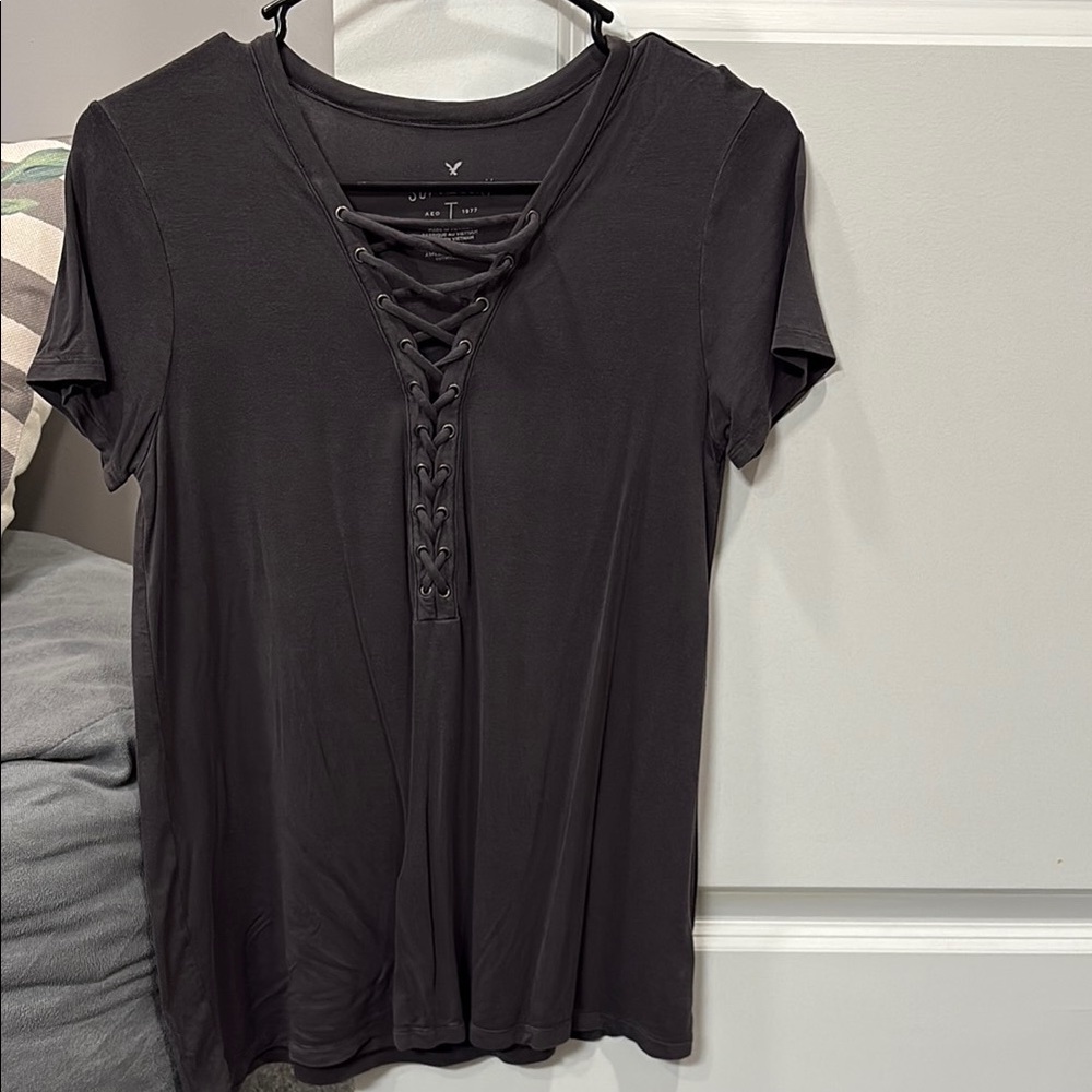 Dark gray Lace-Up Women's Top